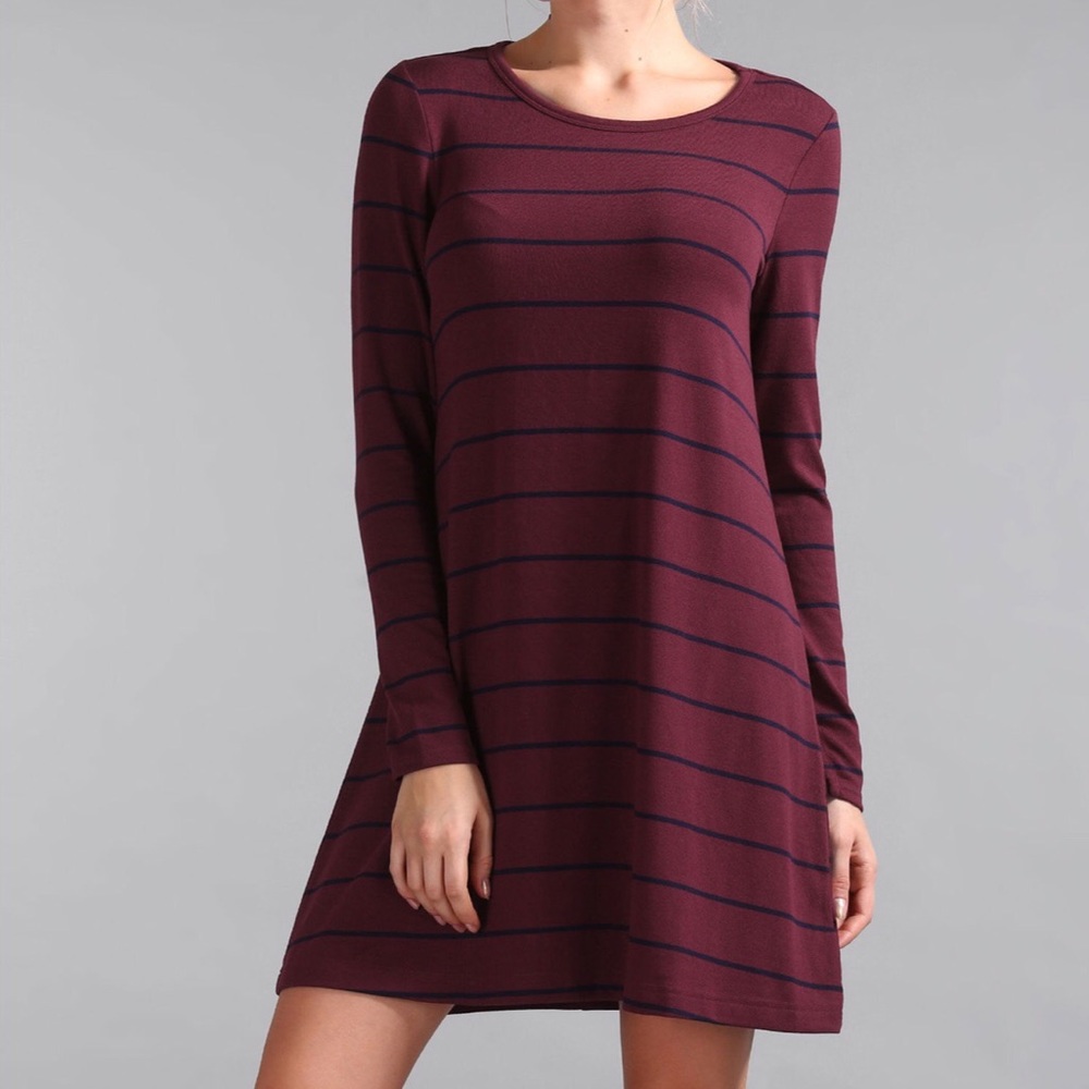 Gap Maroon & Navy Striped Casual Dress